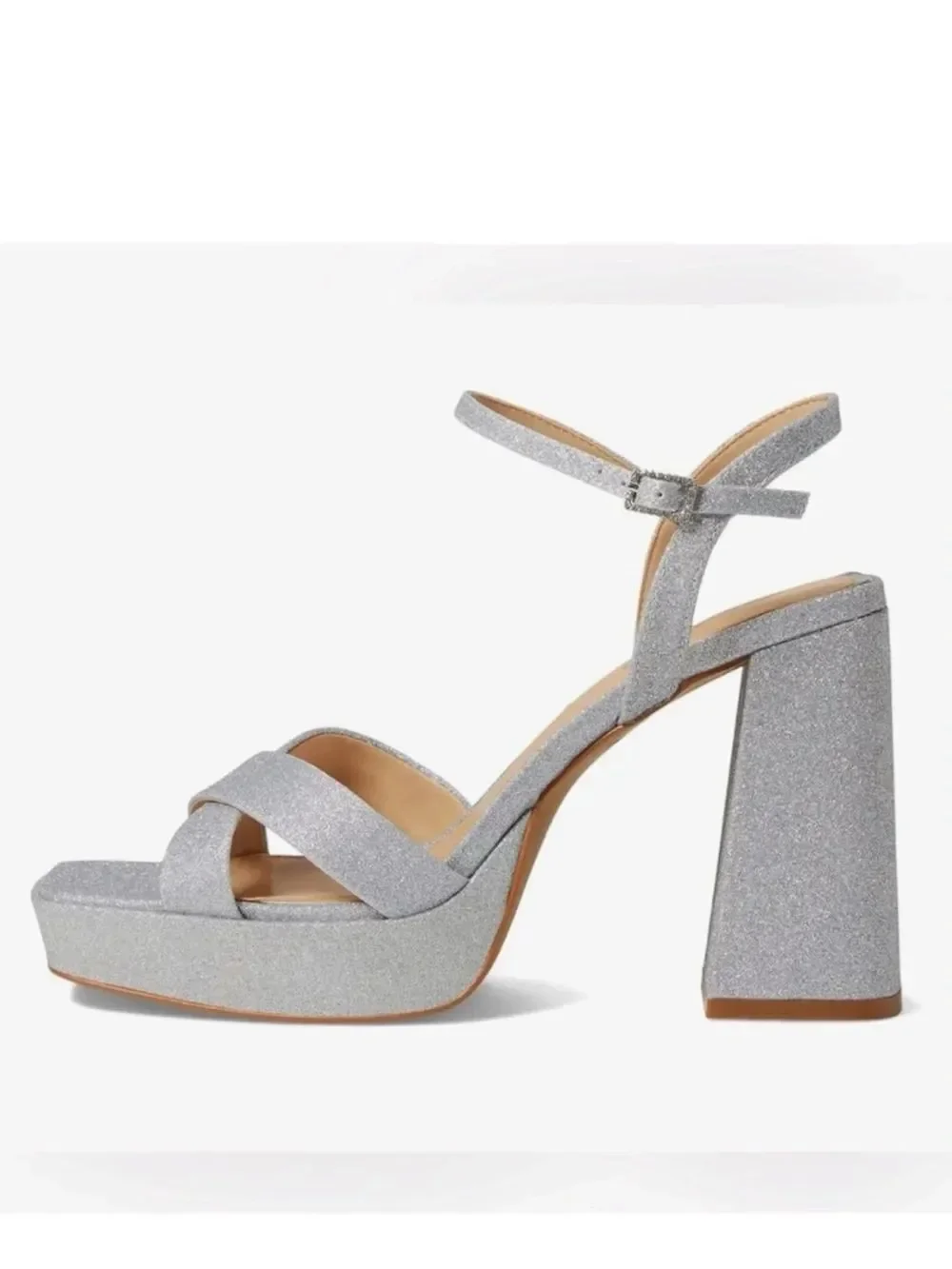 Jewel Badgley Mischka Rainbow Silver Glitter Platform Sandals Size 6